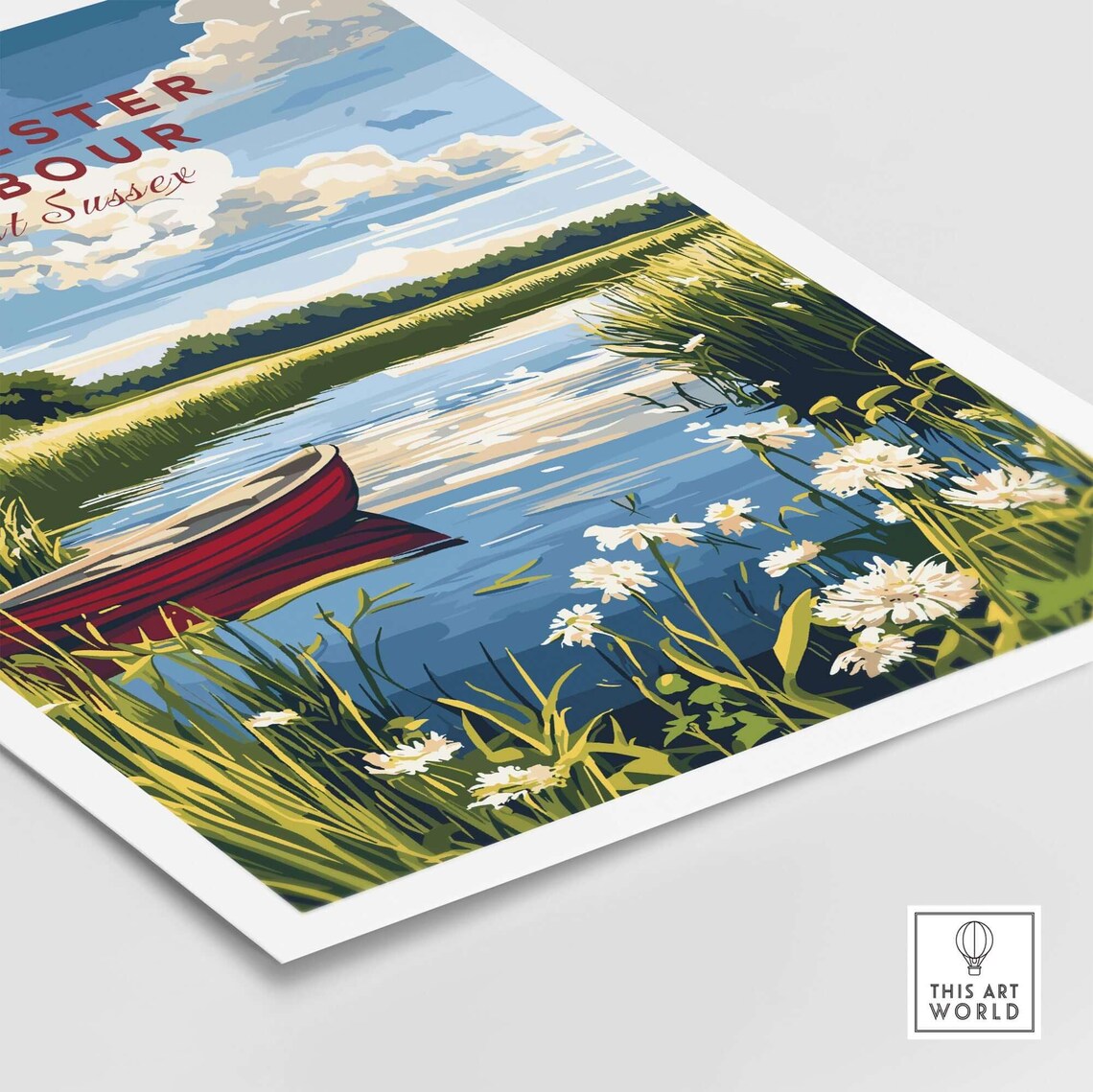 Chichester Harbour West Sussex Red Boat Vintage Travel Poster - Image 4