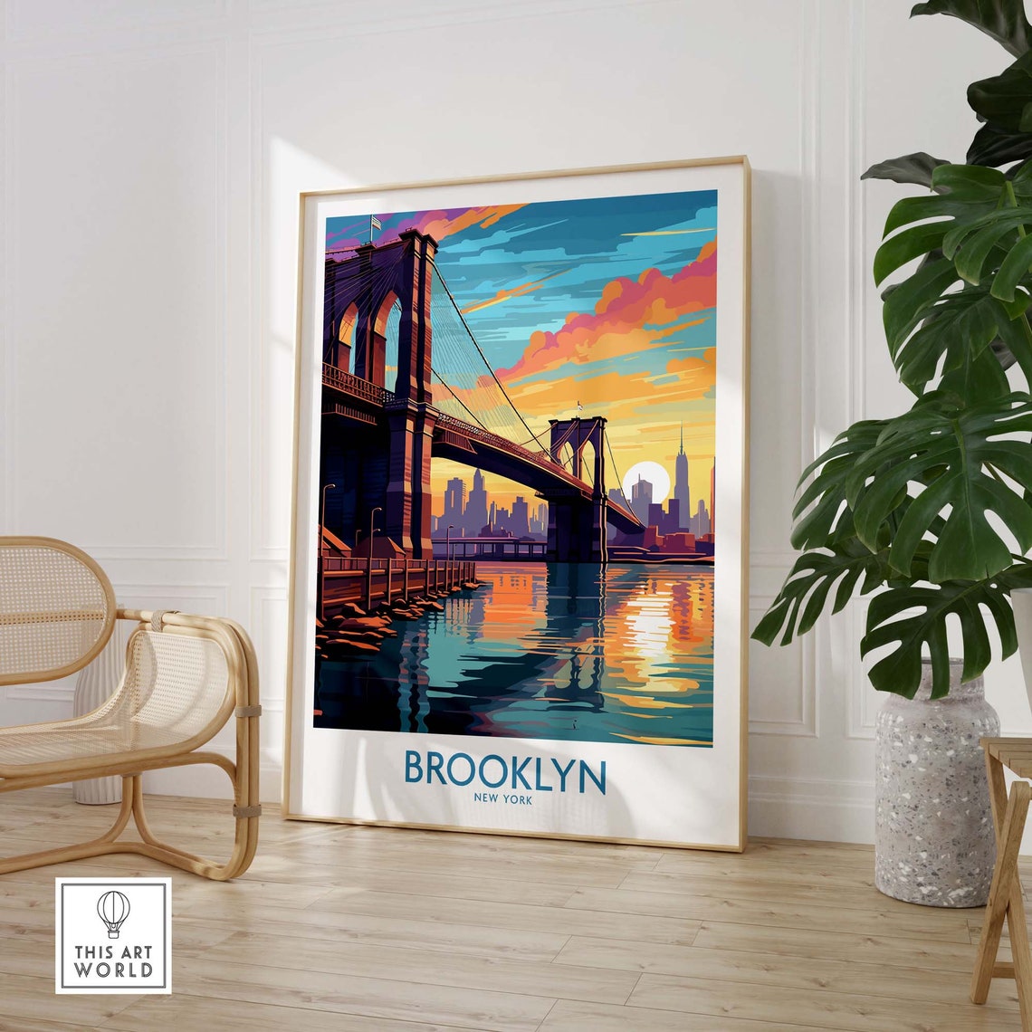 Brooklyn Bridge New York Golden Sunset Skyline Travel Poster - Image 3