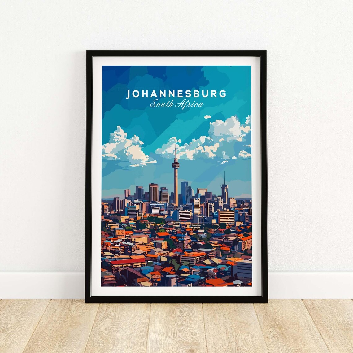Johannesburg Skyline Travel Poster, South Africa Cityscape