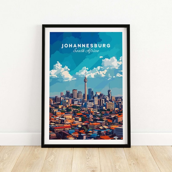 Johannesburg Skyline Travel Poster, South Africa Cityscape