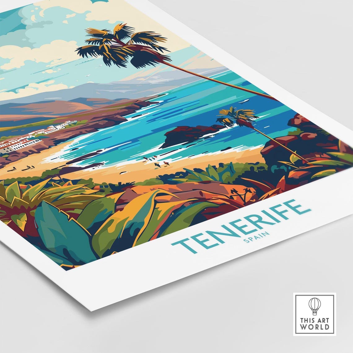 Retro Tenerife Spain Beach Cove Palm Volcanic Coastline Poster - Image 4
