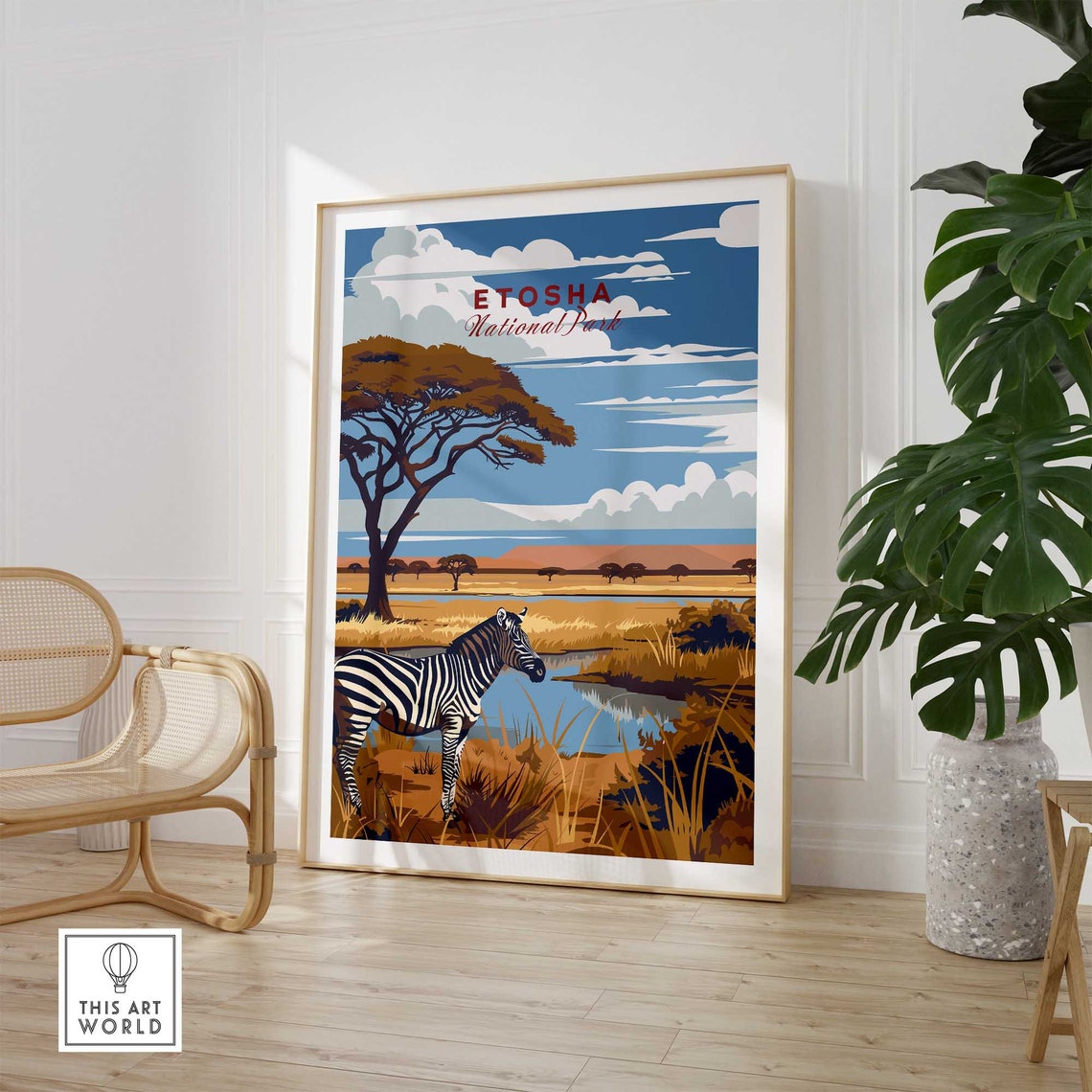 Etosha National Park Zebra Waterhole Namibia Vintage Travel Poster - Image 3