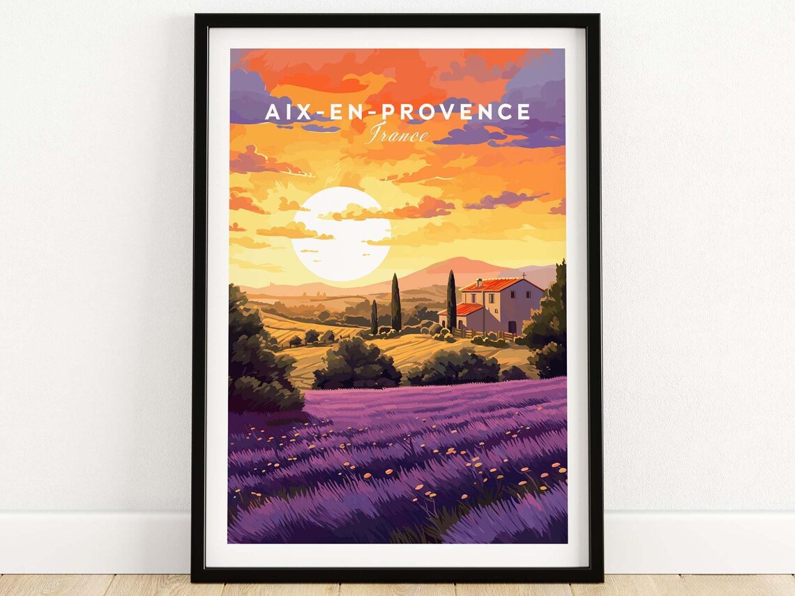 Aix en Provence France Lavender Sunset Farmhouse Travel Poster