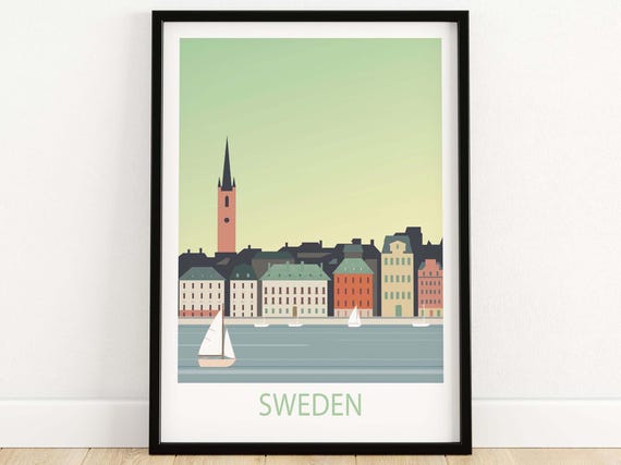 Sweden Travel Poster Print, Home Decor