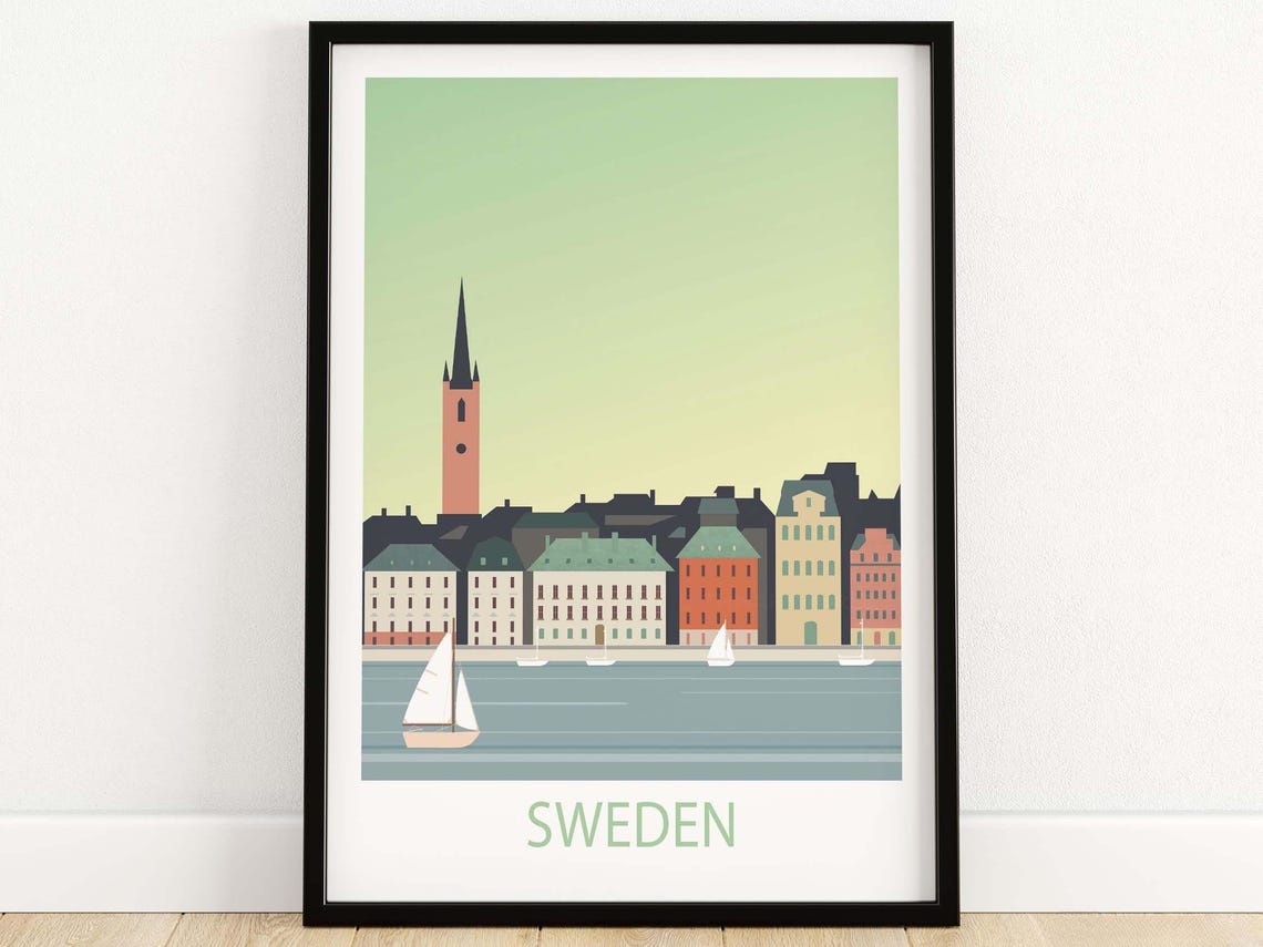 Sweden Travel Poster Print, Home Decor