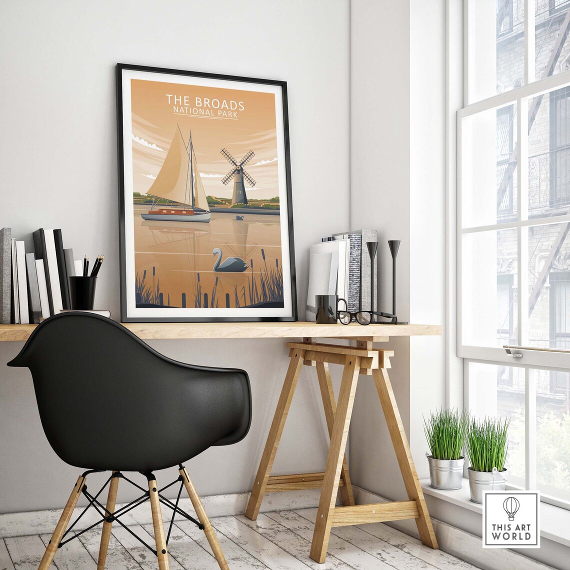The Broads National Park Sailboat Windmill Vintage Travel Poster - Image 4
