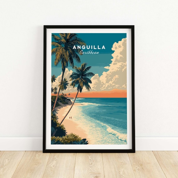 Anguilla Poster Caribbean Beach Wall Art Tropical Island Print Coastal Home Decor Hanging Summer Vacation Gift