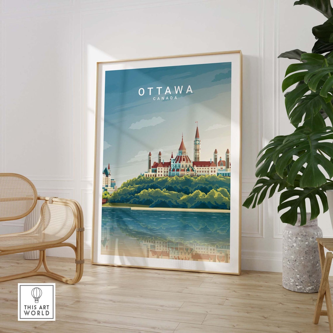 Ottawa Canada Parliament Buildings River Vintage Travel Poster - Image 3