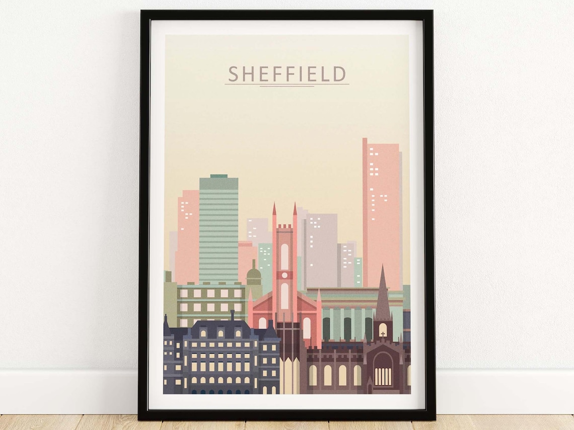 Sheffield Skyline Print, Cityscape Travel Poster