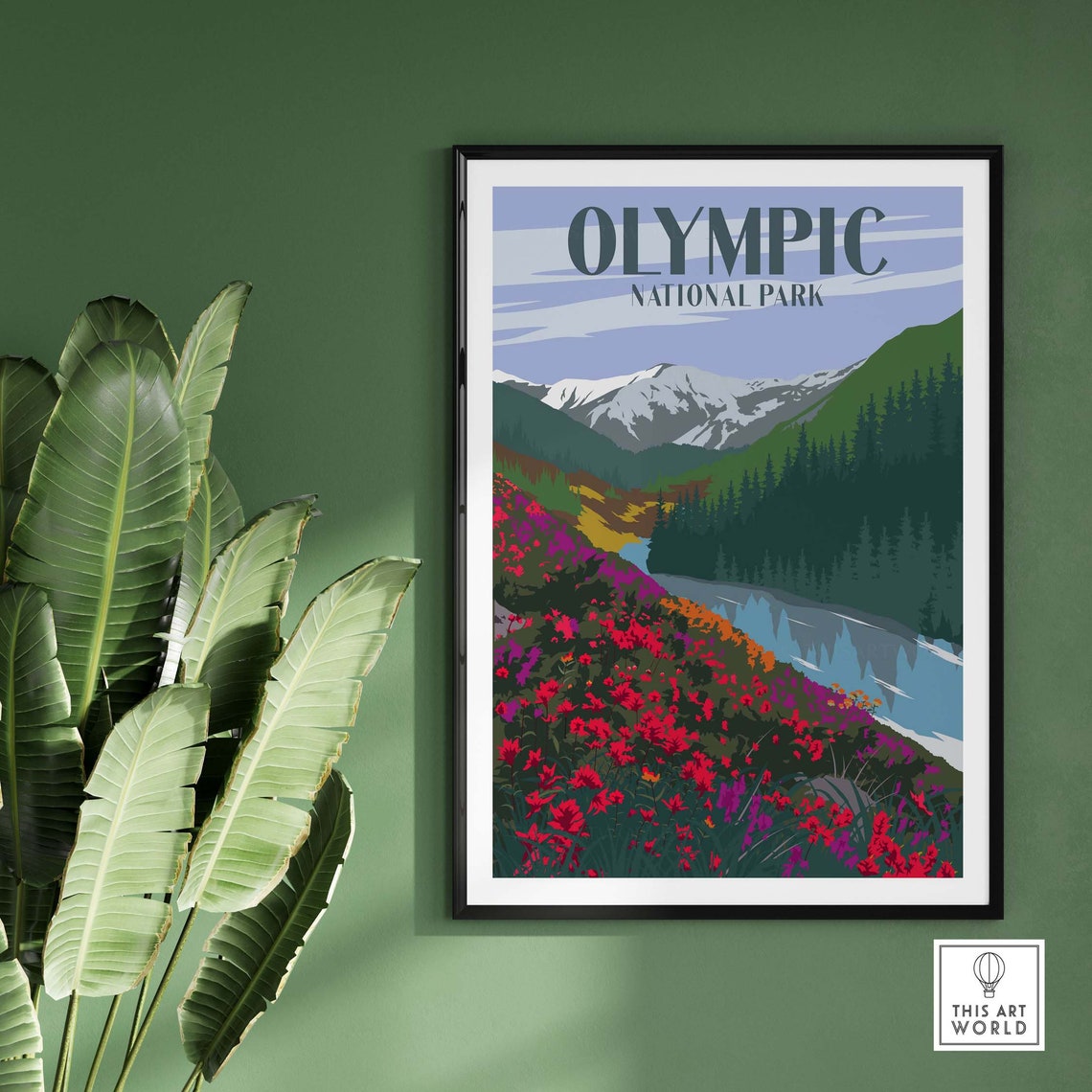 Olympic National Park Wildflower Meadow River Mountain Poster - Image 2
