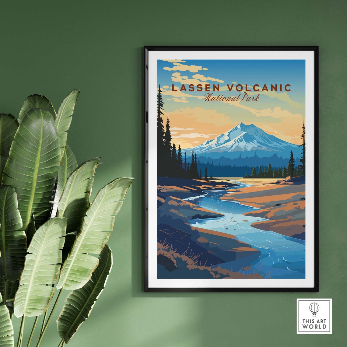 Lassen Volcanic National Park Snow Mountain River Pines Travel Poster - Image 2