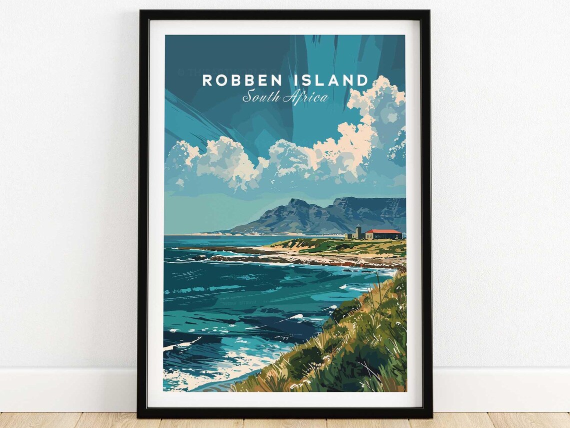 Robben Island South Africa Lighthouse Coast Vintage Travel Poster