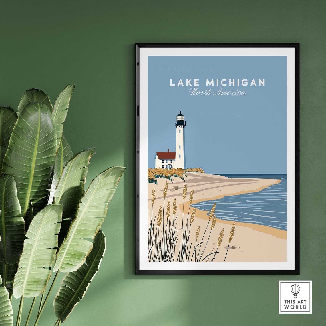 Lake Michigan North America Lighthouse Sandy Dunes Beach Poster - Image 2
