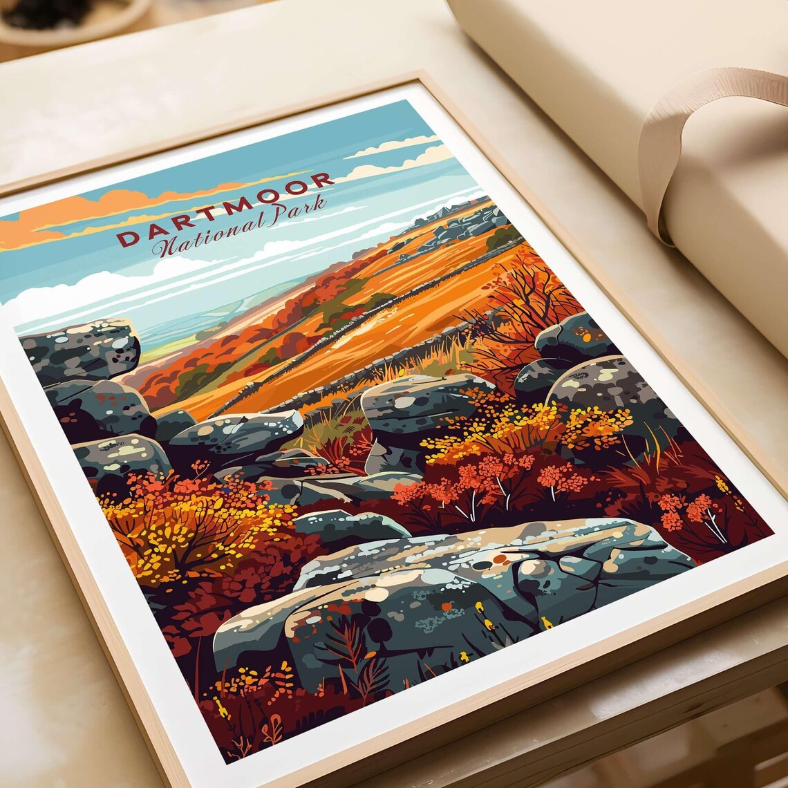 Dartmoor National Park Granite Tor Autumn Vintage Travel Poster - Image 3