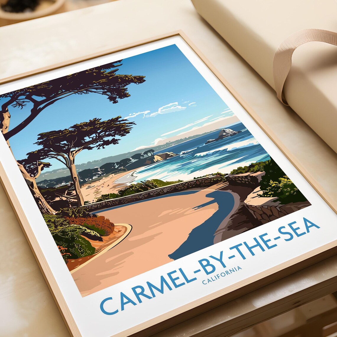 Carmel By The Sea California Cypress Coastal Road Beach Vintage Poster