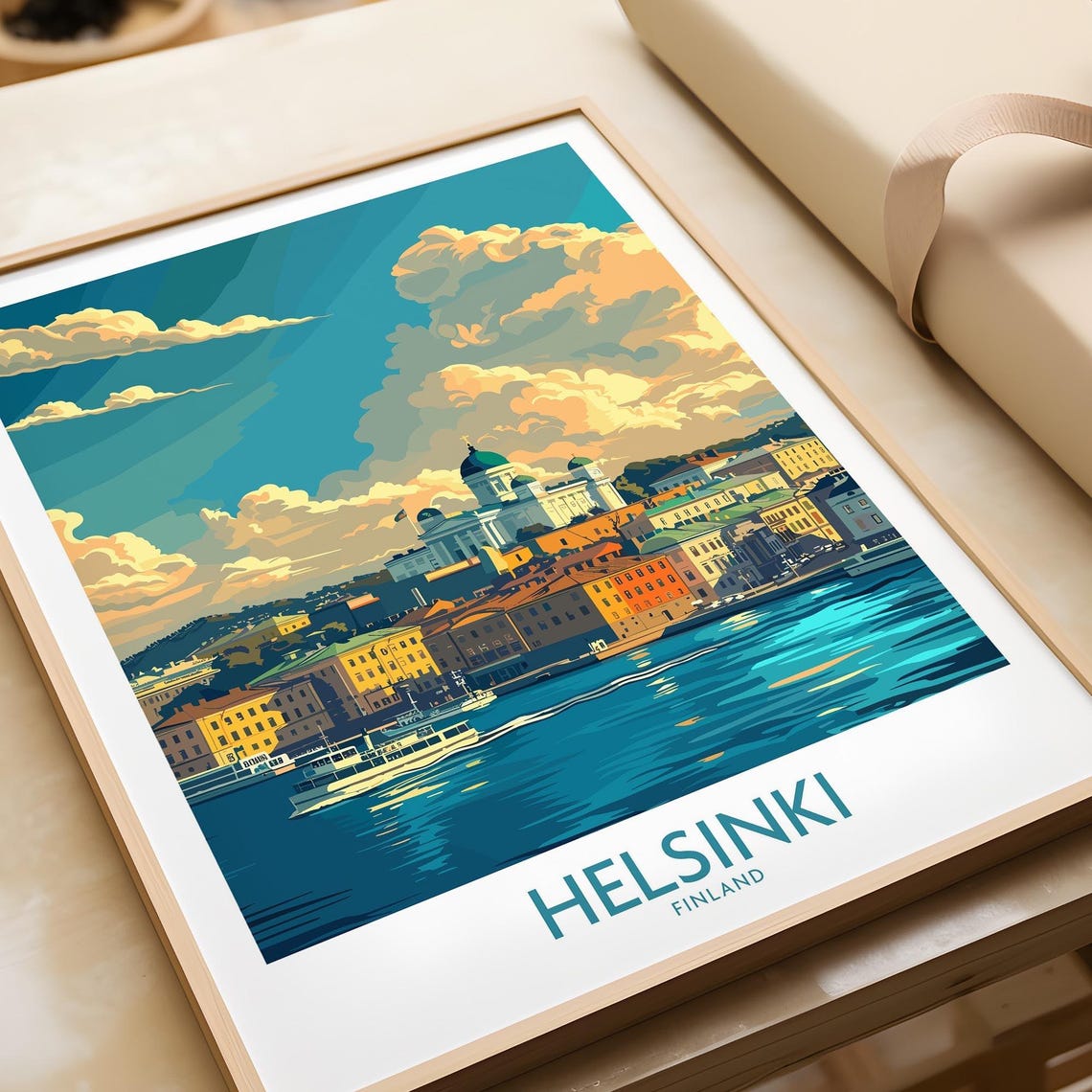 Helsinki Finland Harbor Sunset Waterfront Cathedral View Poster