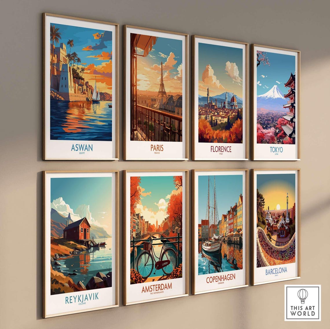 Aswan Egypt Sunset Felucca Riverfront Palm Trees Travel Poster - Image 3