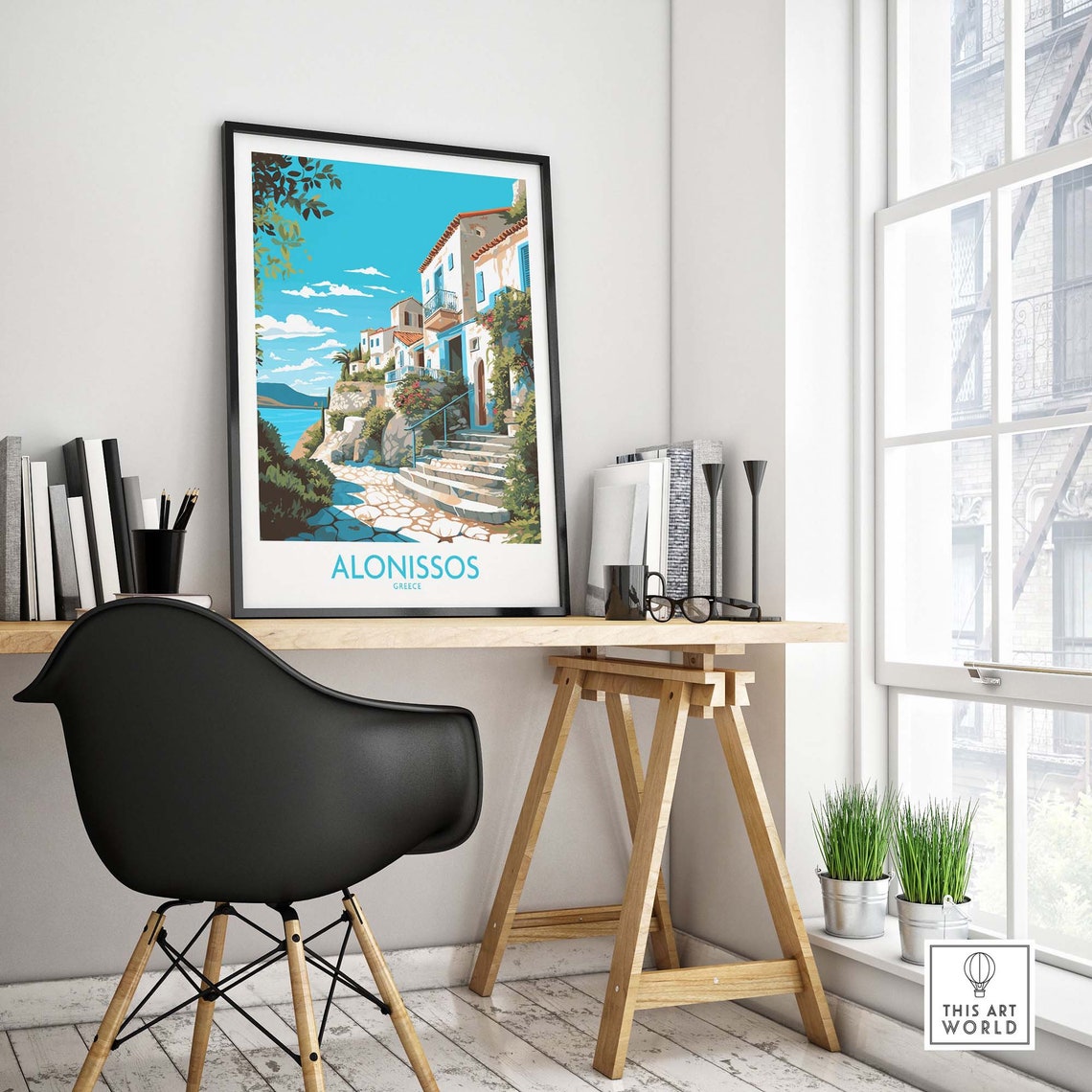 Alonissos Greece White Island Village Alley Blue Sea Steps Poster - Image 4
