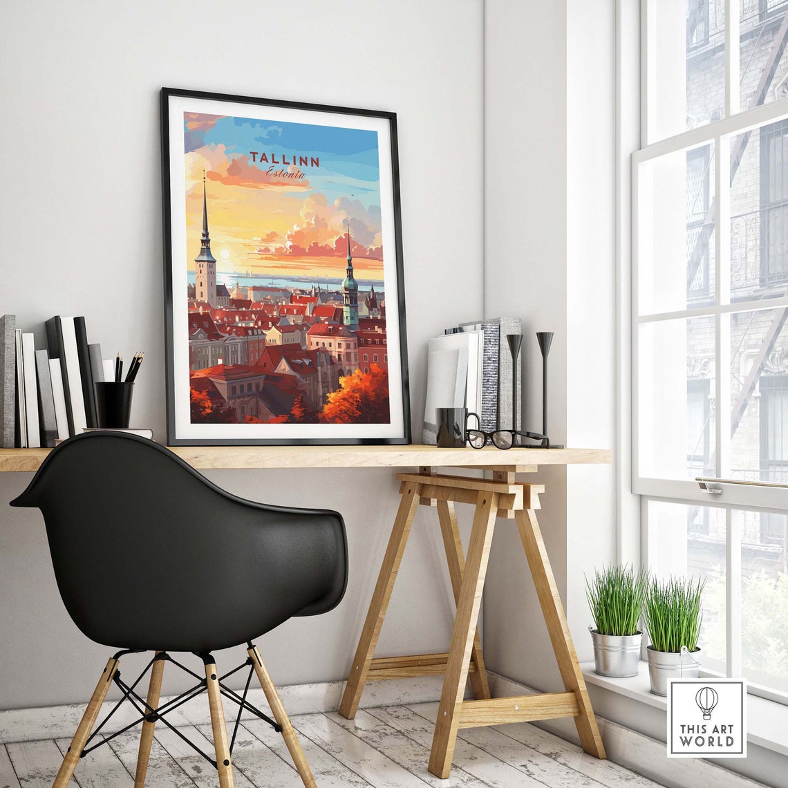 Tallinn Estonia Medieval Old Town Skyline Sunset Scenic Poster