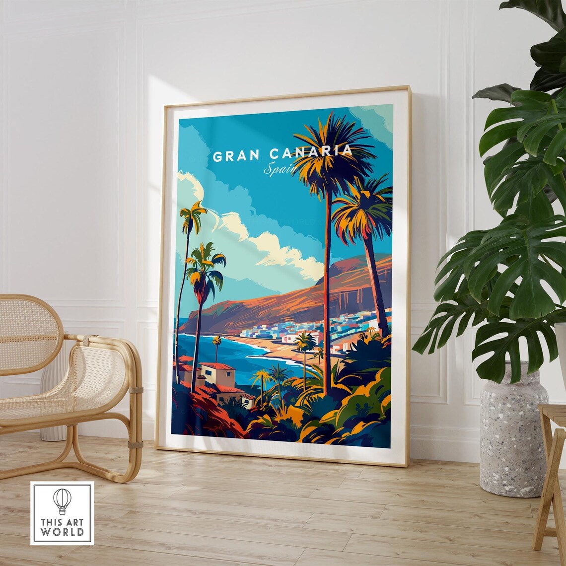 Gran Canaria Spain Coastal Town Palms Hillside Bay View Poster - Image 2