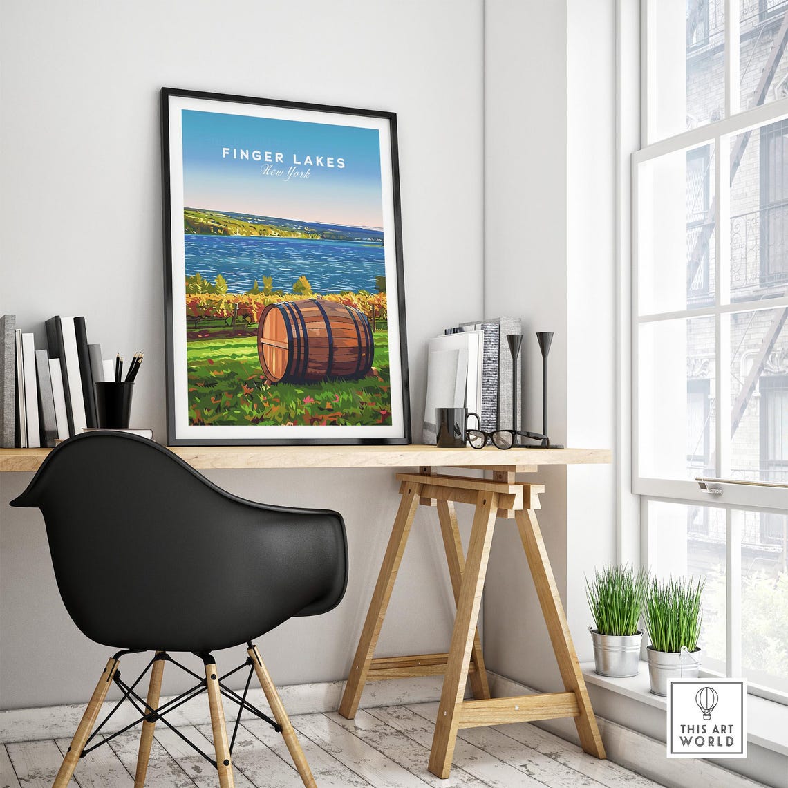Finger Lakes New York Vineyard Wine Barrel Lakeside Art Poster - Image 4