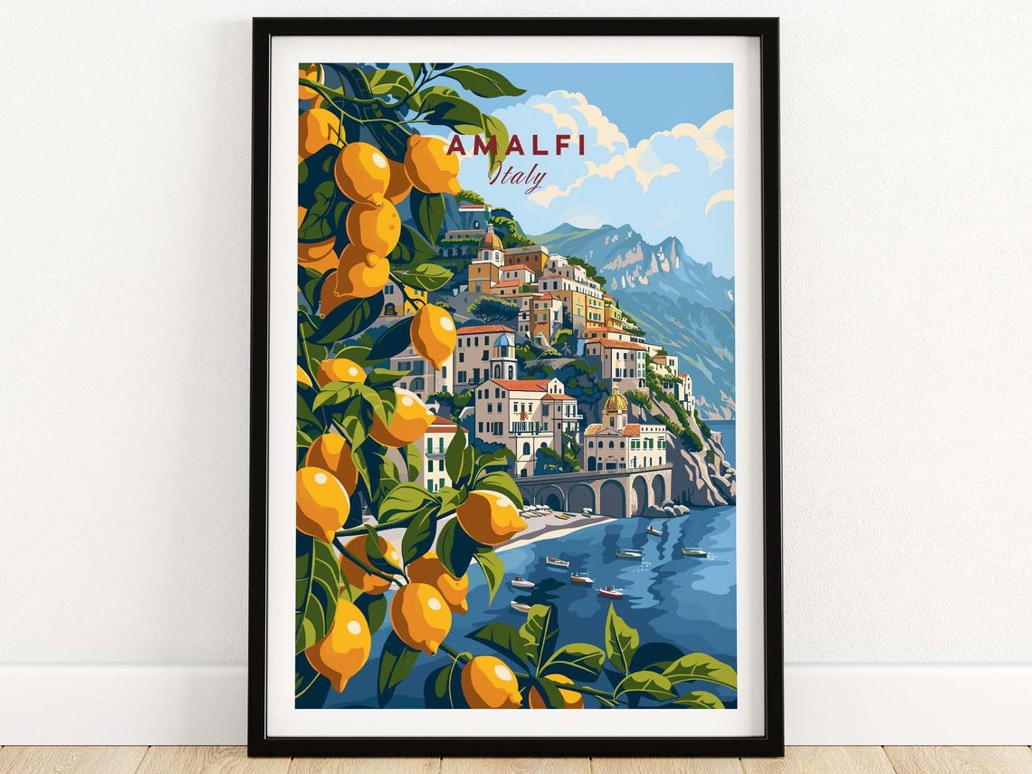 Amalfi Travel Print Italy Poster Artwork Gift Home Decor Illustration Art Lover