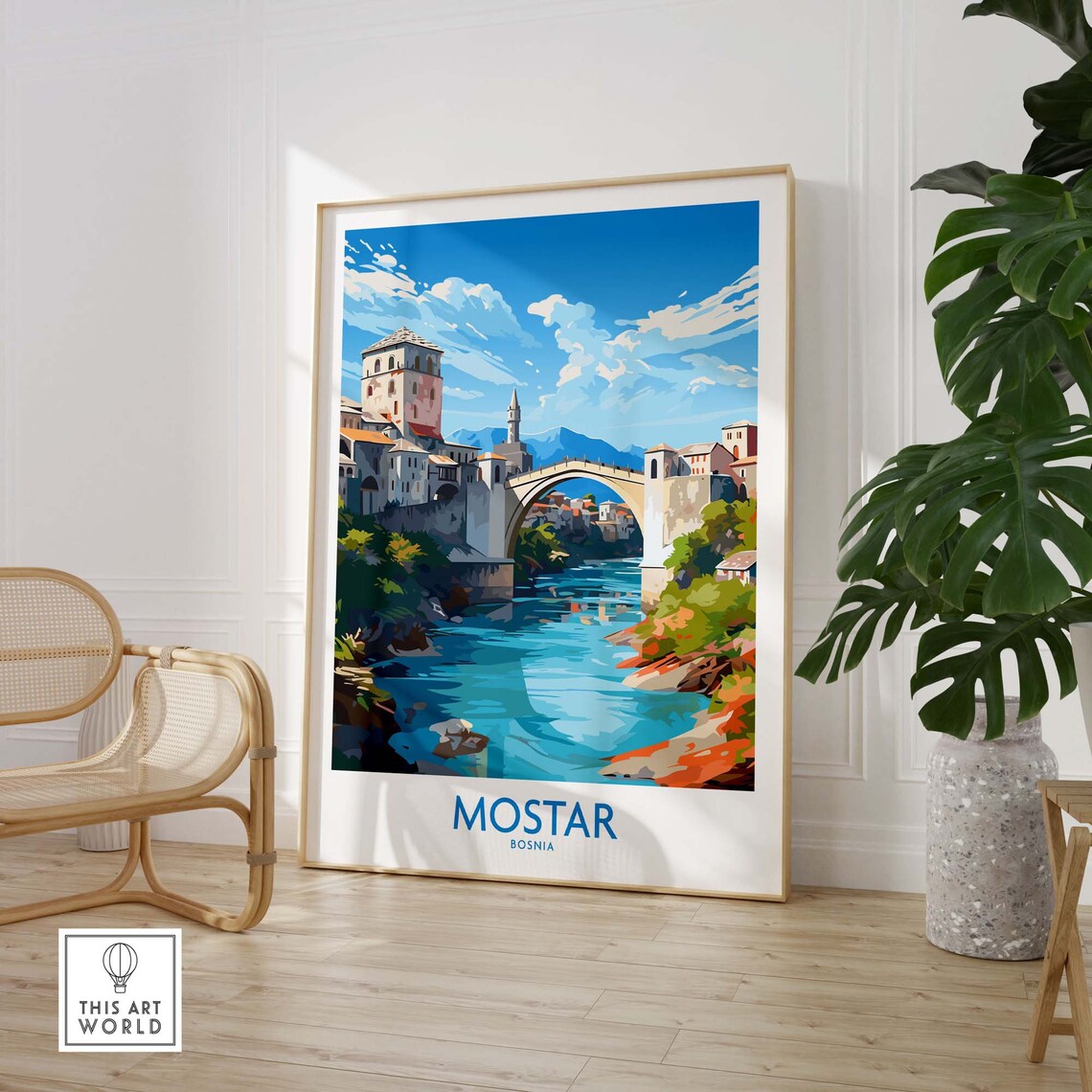 Mostar Bosnia Old Bridge River Valley Historic Town Travel Poster - Image 2