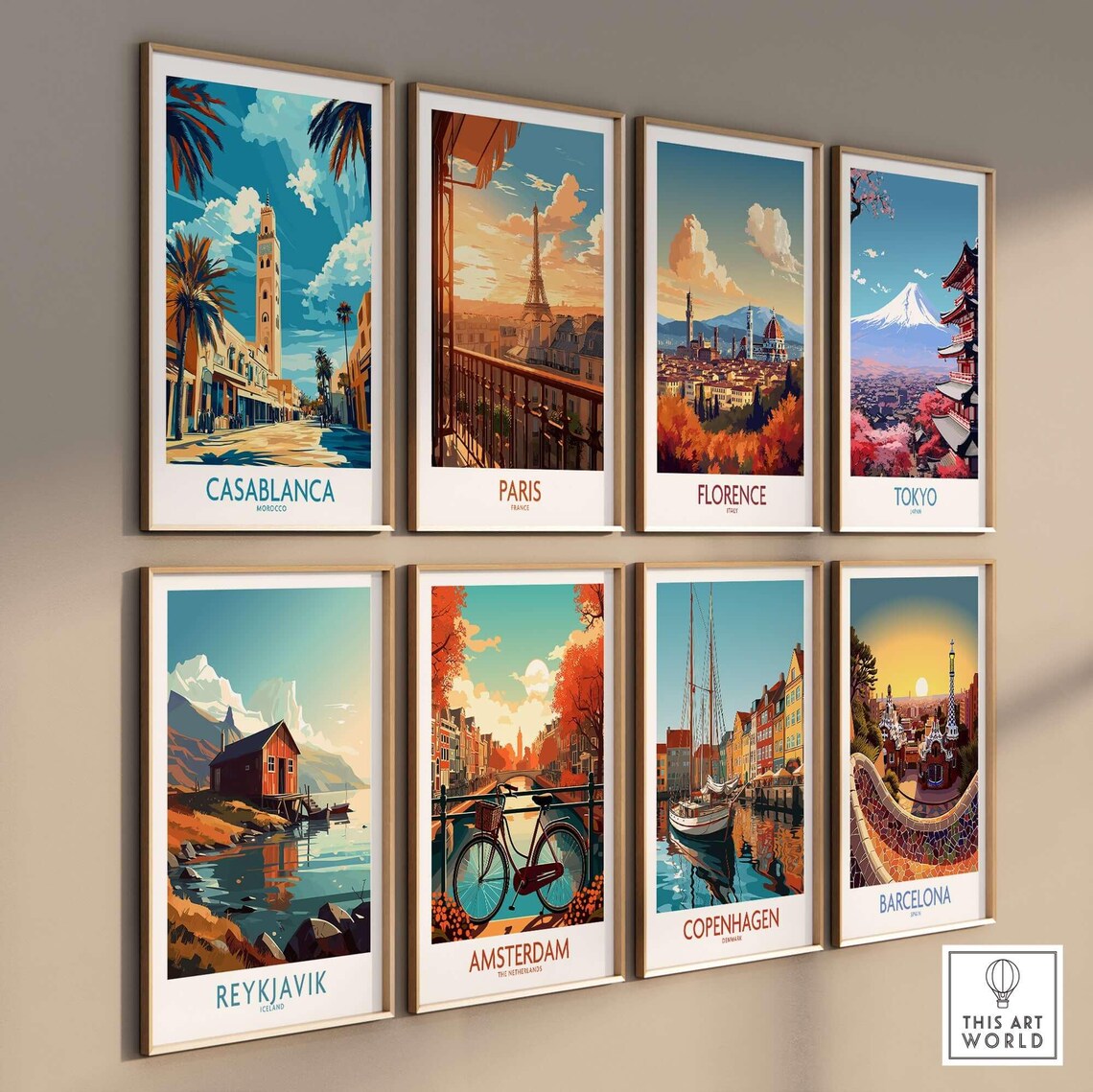 Casablanca Morocco Minaret Palm Lined Street Blue Sky Travel Poster - Image 3