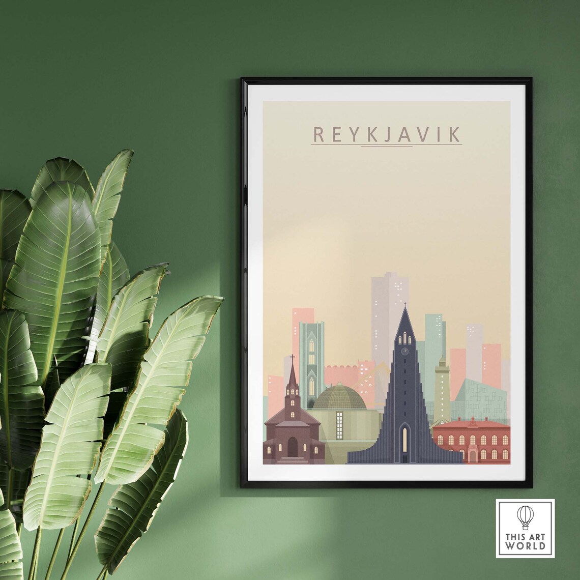 Reykjavik Minimalist Pastel Skyline Church City Travel Poster - Image 2