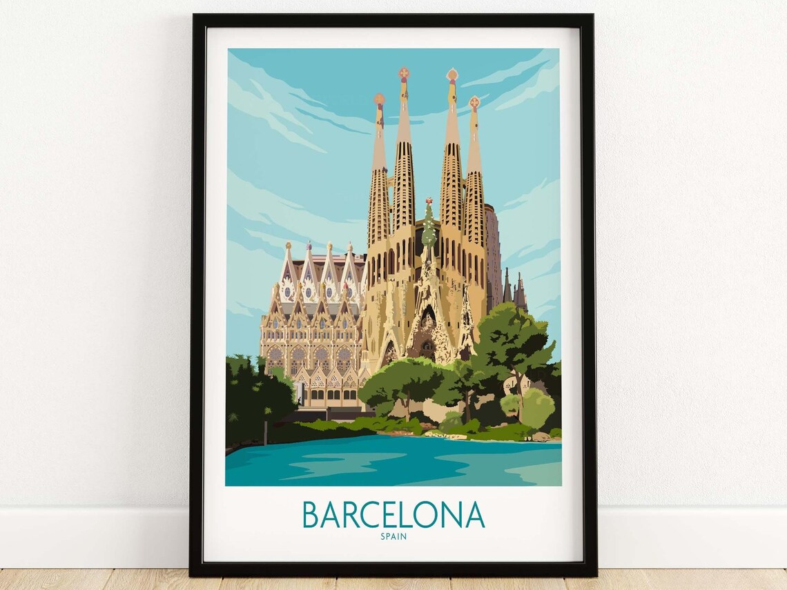 Barcelona Travel Poster, Sagrada Familia, Spain