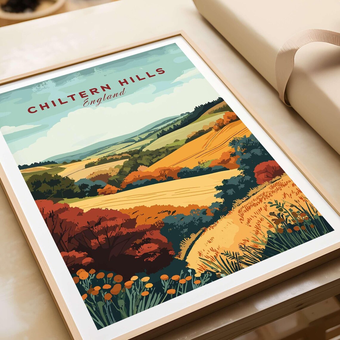 Chiltern Hills England Autumn Orange Hills Vintage Travel Poster - Image 3