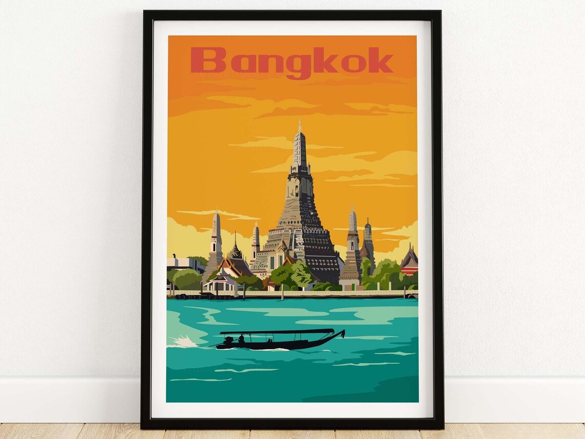 Bangkok Travel Poster, Thailand Wall Art Print