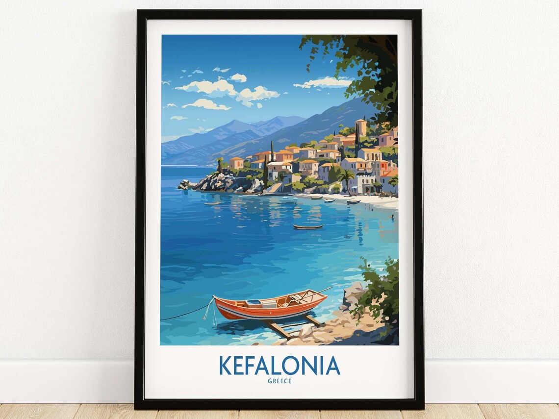 Kefalonia Travel Poster, Greece Island Art Print
