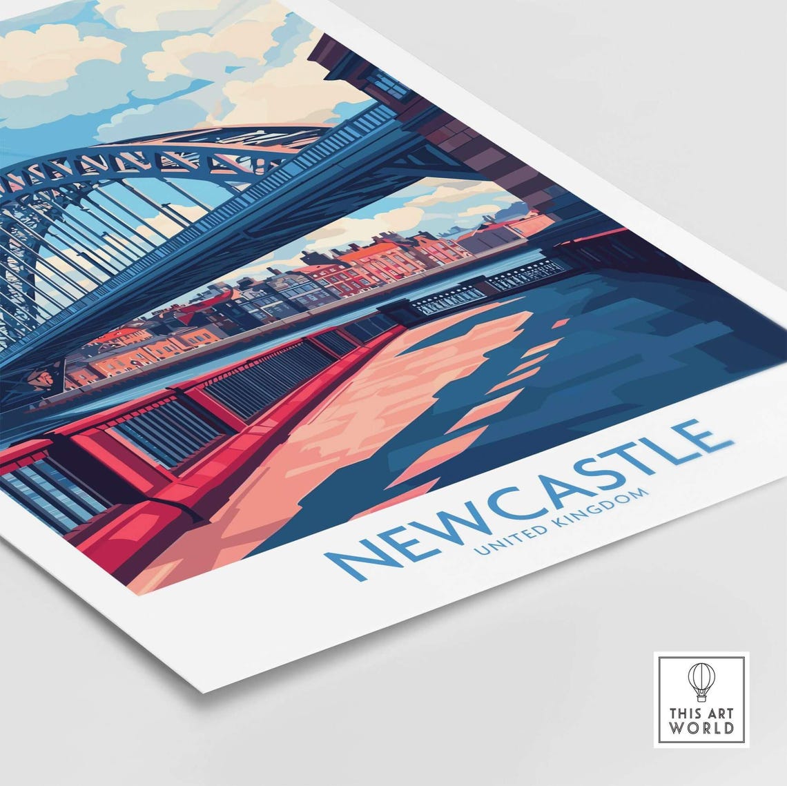 Newcastle UK Tyne Bridge River Quayside Blue Sky Travel Poster - Image 4