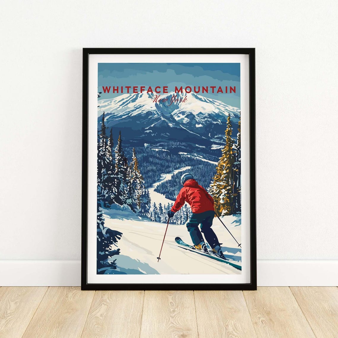 Whiteface Mountain Ski Poster, Red Jacket Skier