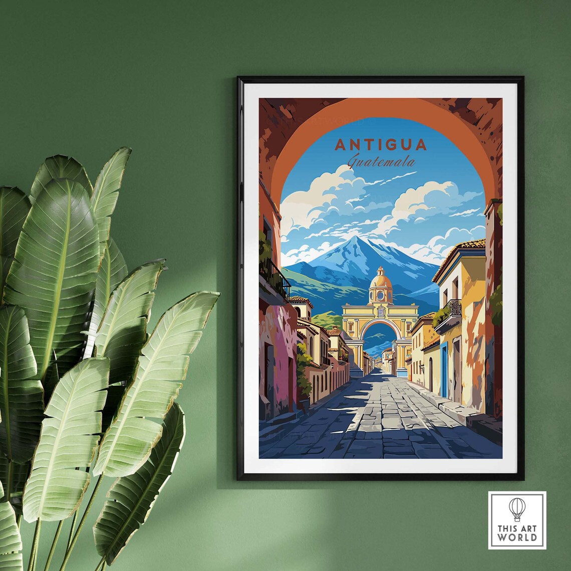Antigua Guatemala Colonial Street Volcano Santa Catalina Arch Poster - Image 2