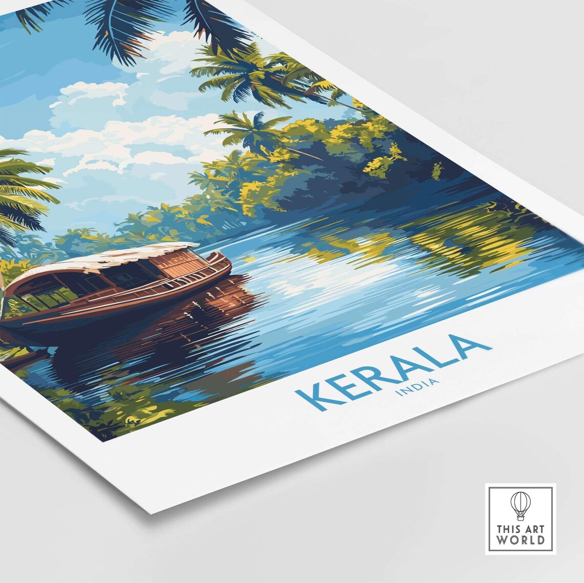 Kerala India Covered Houseboat Palm Trees Vintage Travel Poster - Image 4