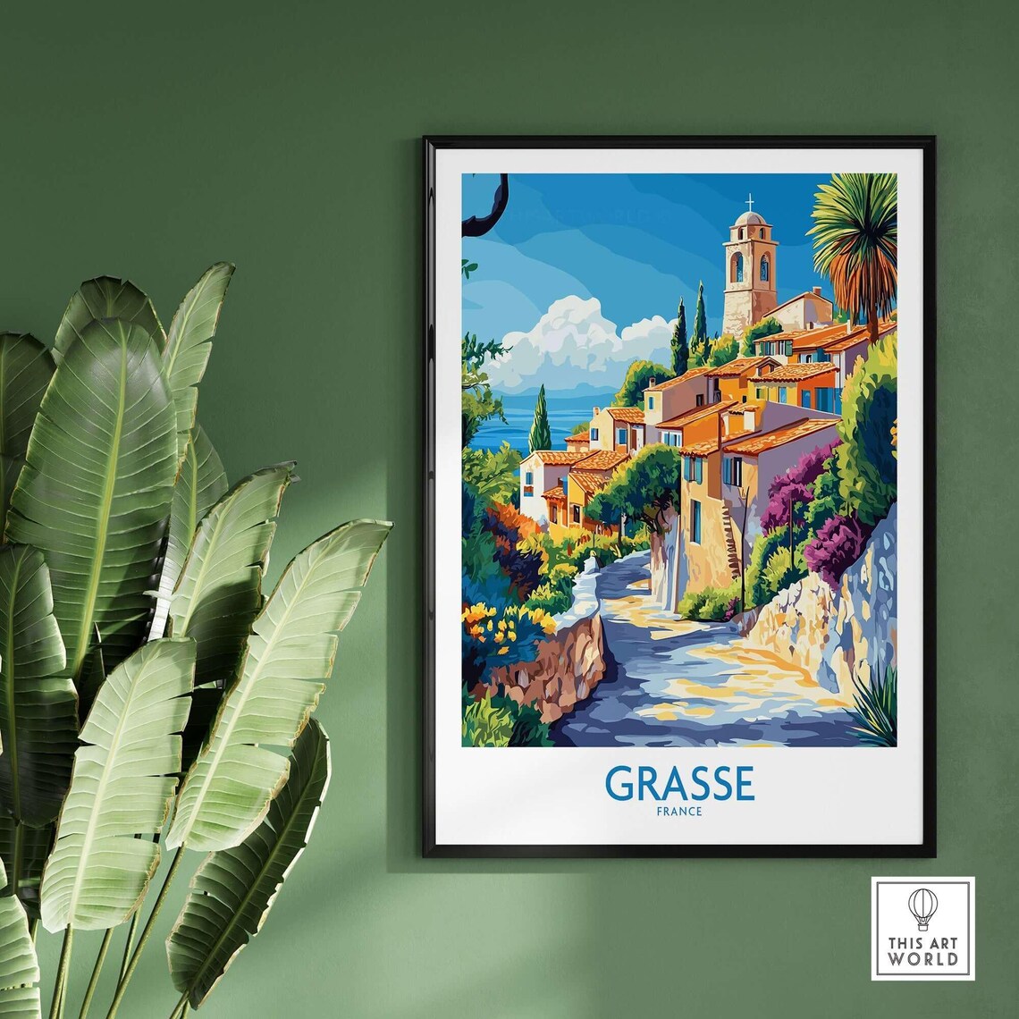 Provence Grasse France Hilltop Village Bell Tower Travel Poster - Image 2