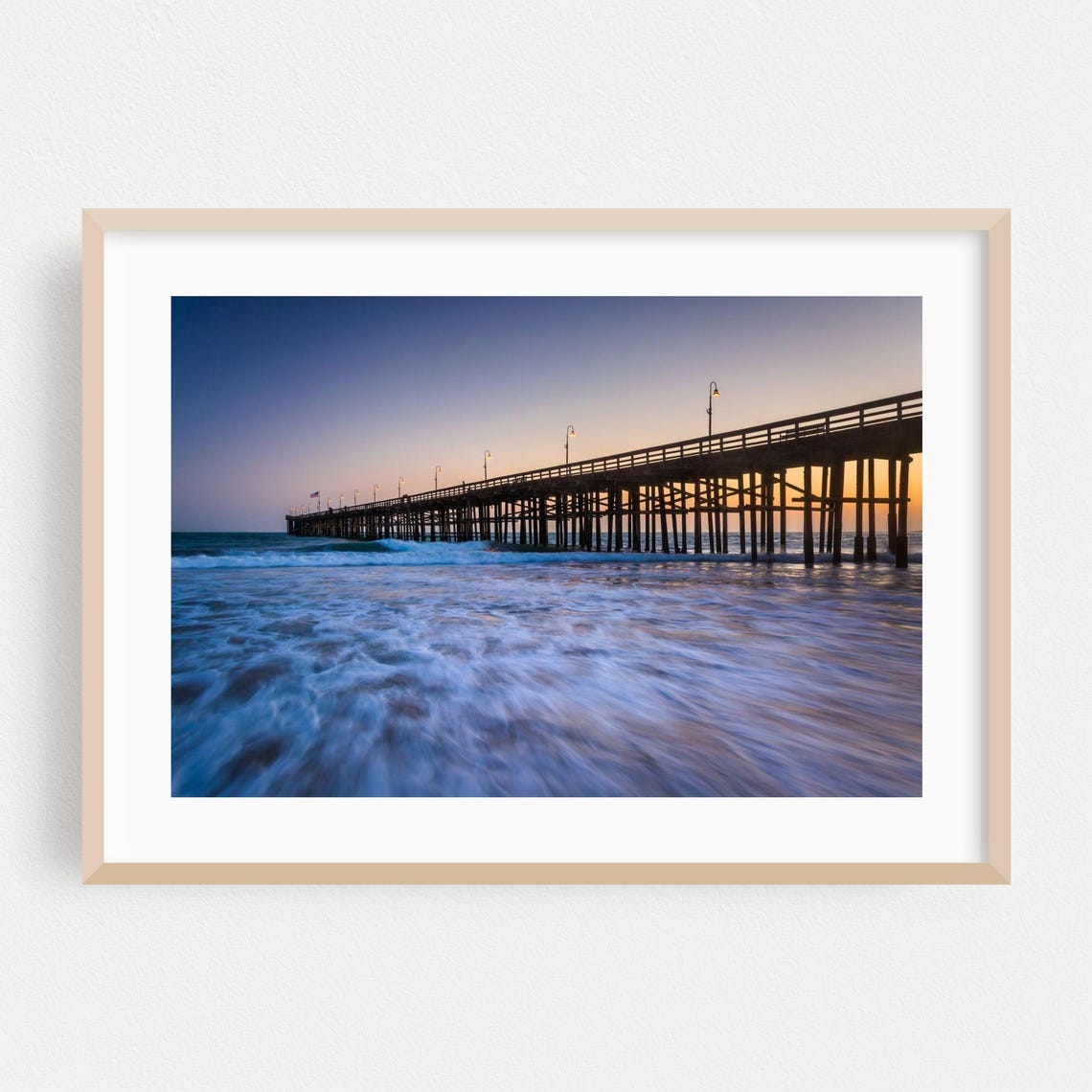 Ventura Pier at Sunset Over Ocean Waves California Photo Poster