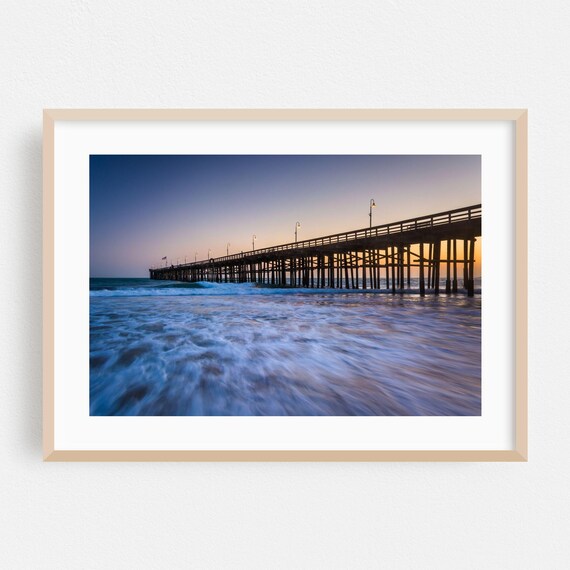 Ventura Pier at Sunset Over Ocean Waves California Photo Poster