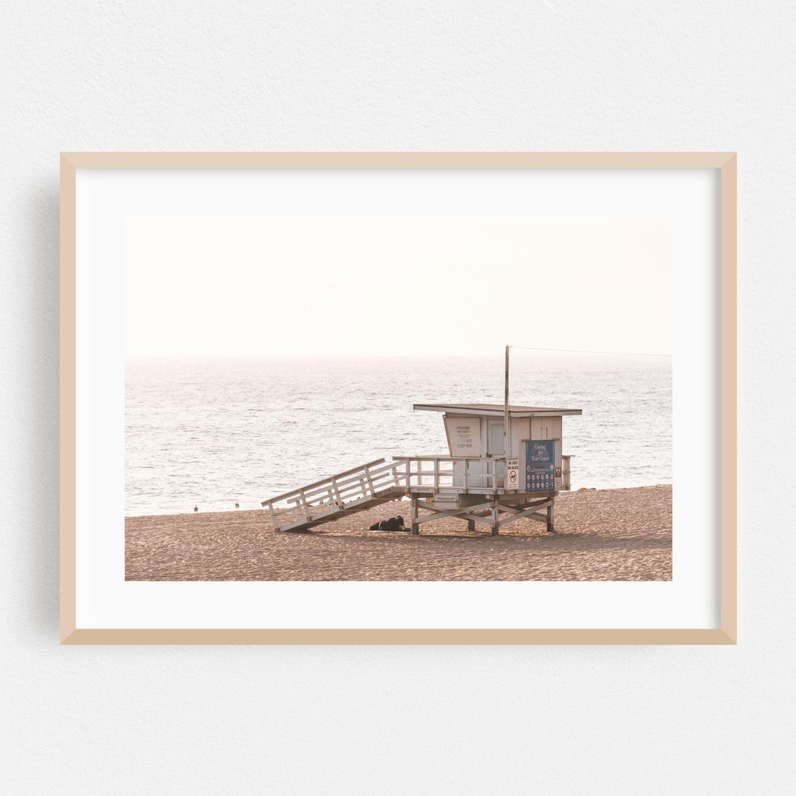 Los Angeles Beach White Lifeguard Tower Minimalist Sunset Poster
