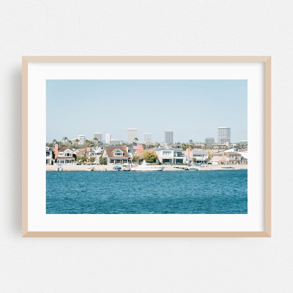 Newport Beach Harbor with Waterfront Homes and Sailing Boats Poster