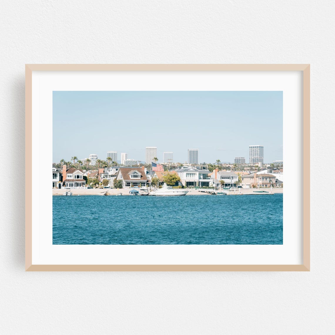 Newport Beach Harbor with Waterfront Homes and Sailing Boats Poster