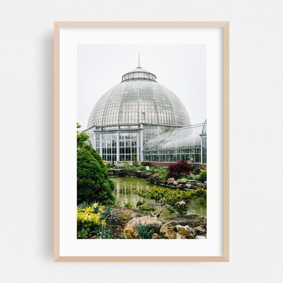 Detroit Conservatory Glass Dome Garden Pond Architecture Print