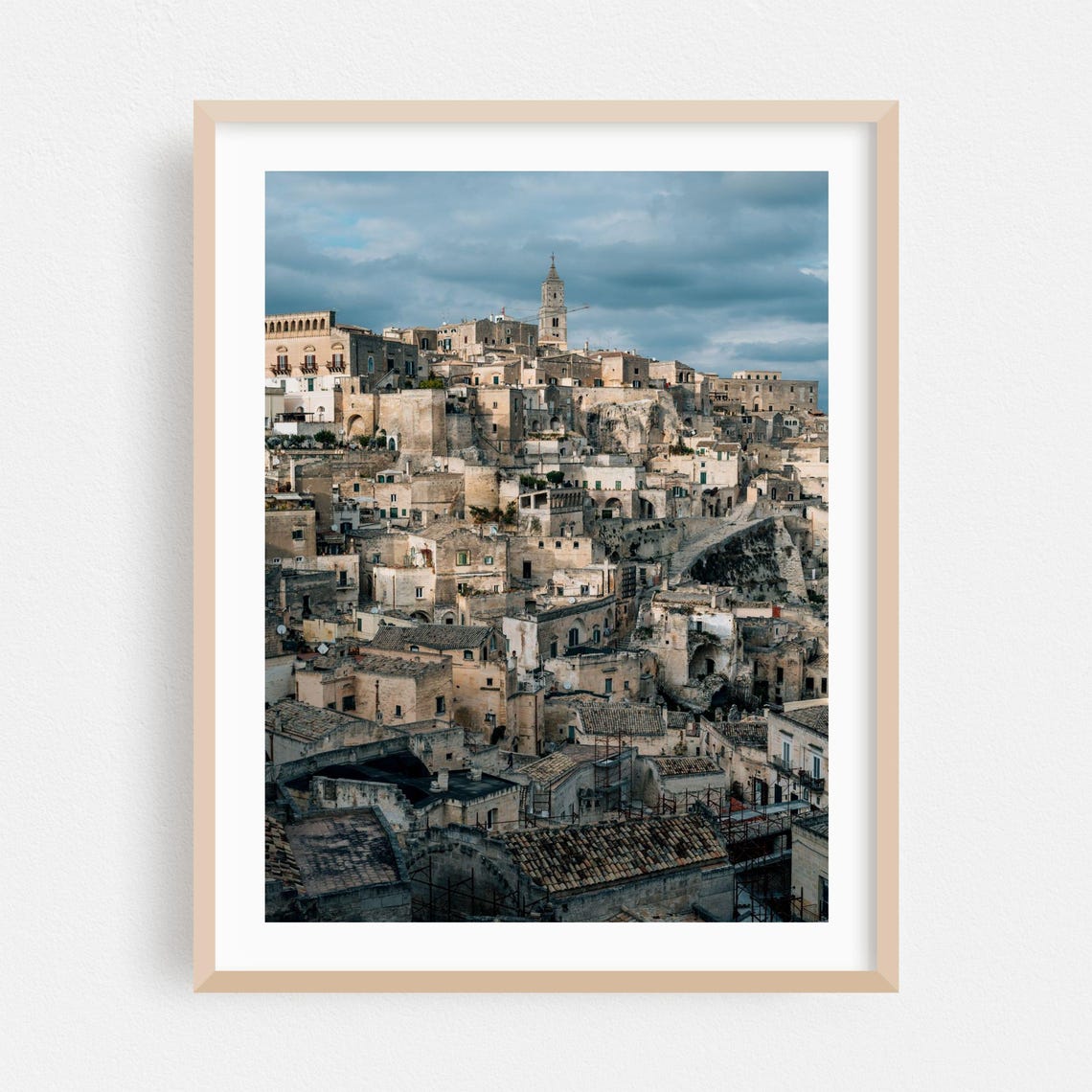 Matera Italy Ancient Stone Hill Town Moody Sky Architecture Poster