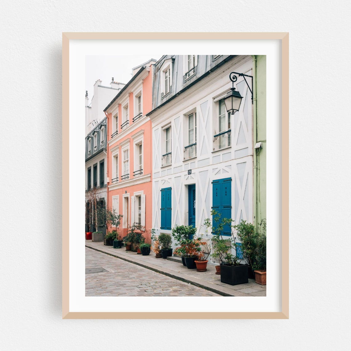 Charming Paris Cobblestone Street Blue Shutters Travel Photo Poster