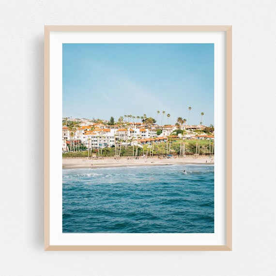 San Clemente Beach Town Red Tile Roofs Palm Trees Ocean Poster