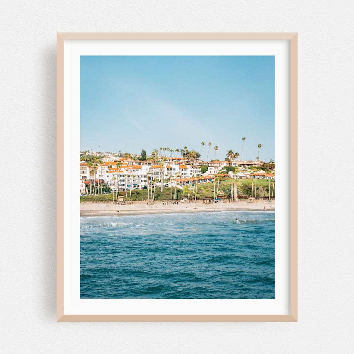 San Clemente Beach Town Red Tile Roofs Palm Trees Ocean Poster
