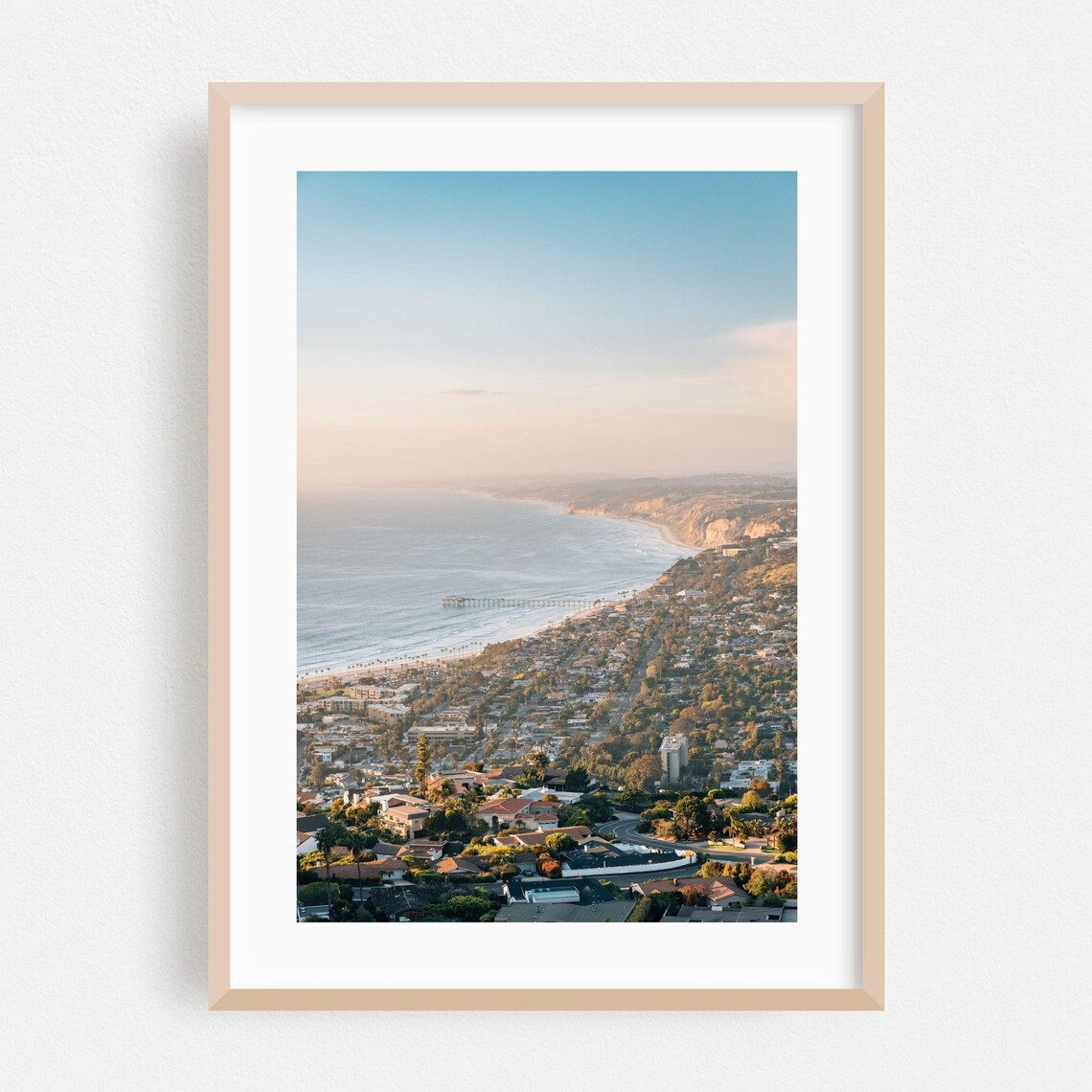 La Jolla Coastal Aerial Beach Pier Town Sunset View Photo Poster