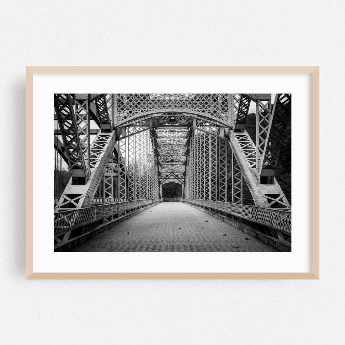 Black and White Steel Truss Bridge Geometric Architecture Poster